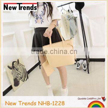 Fashion pastel yellow plain PU handbag tote