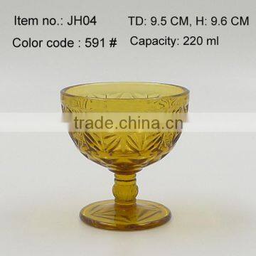 Press Drinking Glass/Wine Goblet,Hiball,DOF, Sundae Cup Color Glass in Amber With Geometric Designs Emboss photo-5