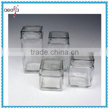 4pcs/set Square Giant Glass Storage Jars With Glass Cover For Food