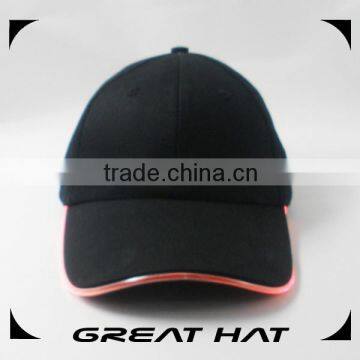 2014 Fashion plain black high quality 100%Cotton baseball flashing LED hat