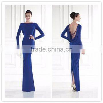 Real smaple photos Latest design Long sleeve royal blue formal evening dresses 2015(YASA-816)