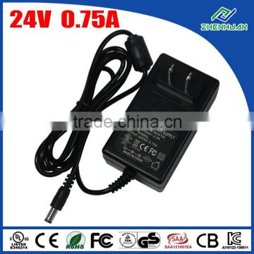 24 volt power supply 24V 750mA AC/DC power adapter for hidden camera