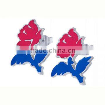 Best gift flower shaped enamel color stainless steel cheap wholesale earrings mix color order (LE2408-1)