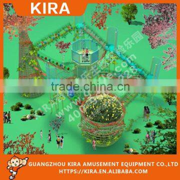 assembled playground with trampoline, climbing wall, rope course for children training center adventure