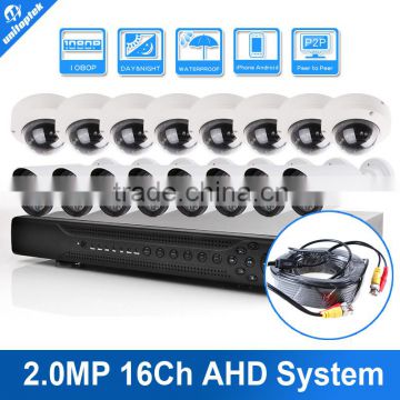 16 Channel 1080P Hybrid AHD DVR 16CH Surveillance Security KIT With 16PCS 2MP Bullet AHD Camera,IR 10M,Metal Housing,Waterproof