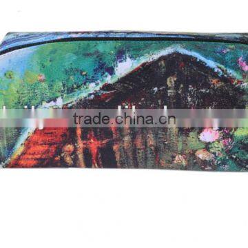 polyester printed zipper bag,digital landscape painting pattern printing pen holder,heat transer printed gift bag