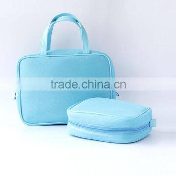 Blue mesh cosmetic bag large toilery bag two set cosmetic bag