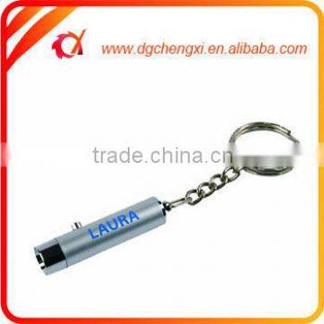 silver mini LED flashlight printed logo keychain