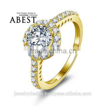 Halo Round 10K Gold Yellow Classic Ring Hot Sale Round Sona Synthetic Simulated Diamond Engagement Wedding Ring Jewelry Ring