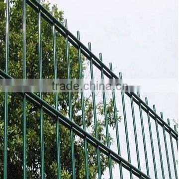 Double wire of decorative fence with round fence post and caps