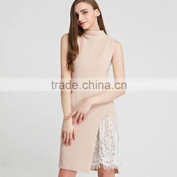 Fashion Lady Sleeveless Knitting Dress 2016 Summer Woman Thin Long Sweater Pullover Femme Robe De Tricot Lace Patchwork photo-2