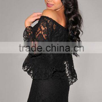 Plus Size Sexy Black Lace Off-The-Shoulder Mini Dress Short Fat Women Dress