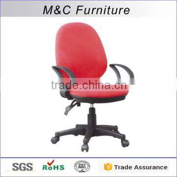 Red color two handles mechanism fabric office chair with plastic cover