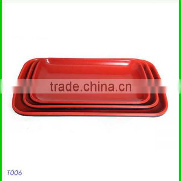 red melamine serving tray set