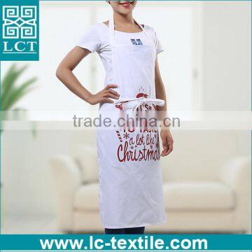 wholesale cotton white christmas cute design print cheap bulk aprons for kitchen