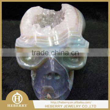 High quality natural hand carved crystal geode skulls for sale