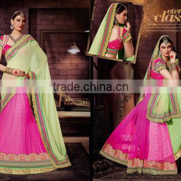 Sea Green Georgette On Net Lehenga Saree