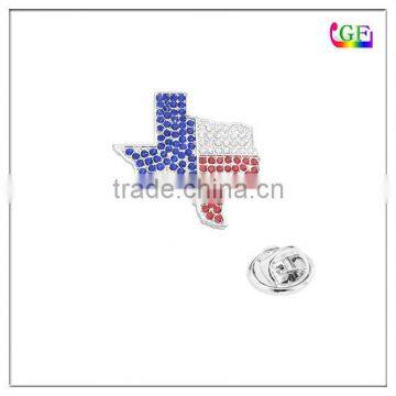 Silver USA Texas state crystal lapel pin