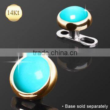 14Kt Yellow Gold With Turquoise Dermal Top