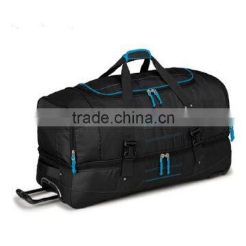 Drop bottom wheeled padded hand luggage