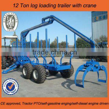 Timber Trailer with Crane Mounted on Tractor