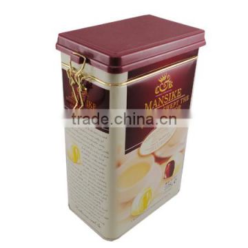 High quality airtight rectangular coffee tin can with lid