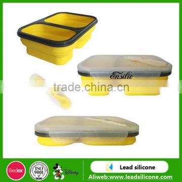 Convenient collapsible rectangle sealed lunch box ,Food grade silicone lunch box