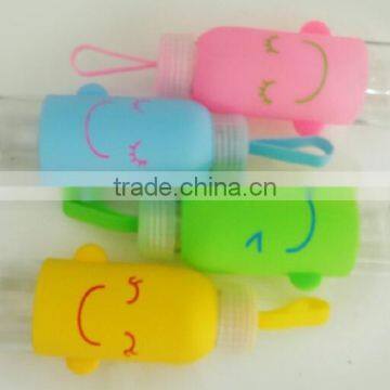 X008 Portable 300ML Glass Bottle Student Bottle With Silicone Sleeve Smile Water Sport Bottle photo-2