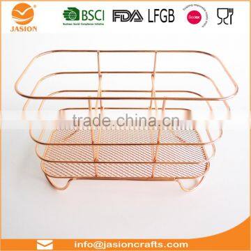 WI2905 Square Rose Gold Metal Wire Utensils Holder photo-2