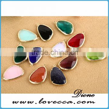 Korean fashion design high quality brass framed glass teardrop pendant for jewelry