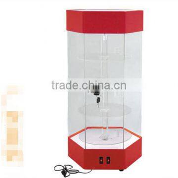 2017 Hexagon Roating Clear Acrylic Watch Table Display Box Stand Holder Case With LED and Lock photo-2
