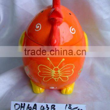 Ceramic Easter cookie jar Rooster design, handmade hand painted