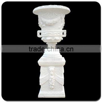 Large white marble stone carving flowerpot for garden