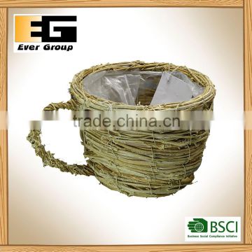 Nature rattan cup shape garden plant with wicker planter boxes