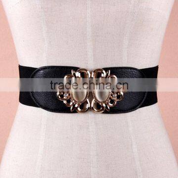 Wholesale opal stone inlaid flower pattern alloy buckle sex women lady wide PU waist belt