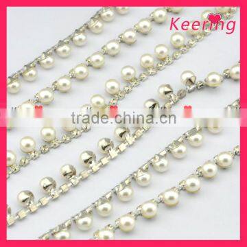 Crystal roll rhinestone and pearl cup chain with silver claw WRC-015