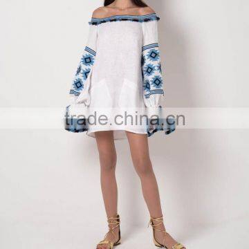 Ukrainian Vyshyvanka Off-The-Shoulder Tunic Linen Mexican Hand Embroidered Dresses Wholesale Names Of Ladies Dress 2016 HSD5664 photo-2