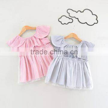 Cotton Stripe Ruffle Dresses Baby Girls Flutter Designs Tulle Vintage Clothing