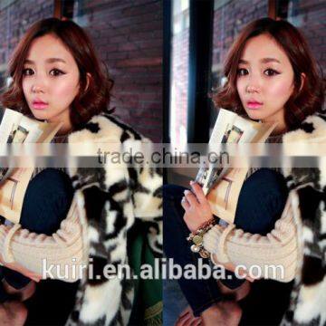 Europe Style Woman Joint Colour Faux Fox Fur Short Overcoat Lady Fashionable Printed Short Jackets photo-5