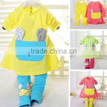 Girls Easter cotton outfit, 2014 spring kid girls bunny clothing set Baby rabbit dovetail skirt leggings 2pcs kid outfit