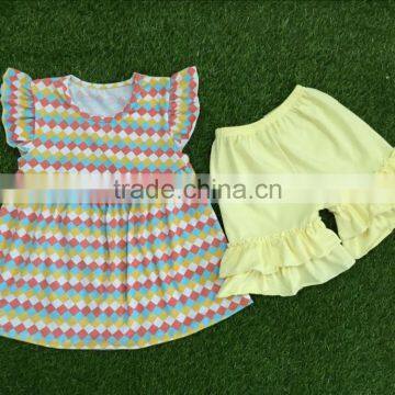 Summer Girls Sets New Arrivals 2016 Little Girls Boutique Remake Clothing Set Girls Cute Stripes and Greenshorts Ruffle Sets photo-3