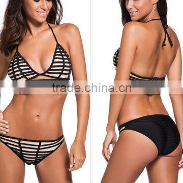 M1156 Runwaylover 2016 Ladies V-neck Stripe Split Swimsuit Bikini photo-5