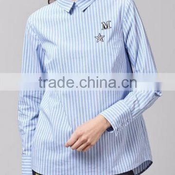 Runwaylover EY2384B Hot Sale 2017 Ladies Elegant Stripe Embroidery Blouse