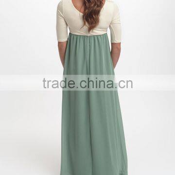 New Arrivals Maternity Dresses With Sage And Ivory Color Block Maternity Scoop Neck Maxi Dress Women Wear WD80817-1 photo-2