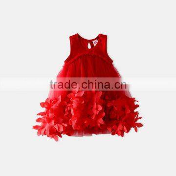 Wholesale Red Flower Little Girl Floral Print Party Dresses photo-2