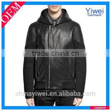 hoodie slim fit men pu leather jacket
