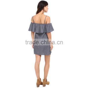 Summer Designer One Piece Ladies Casual Fashion Women Sleeveless Stripe Shirt Dress photo-2