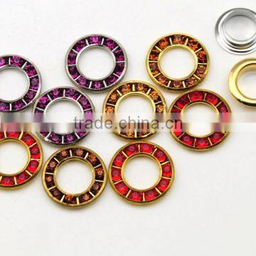 3 colors 17mm round metal brass rhinestone eyelets crystal diamond grommets glass eyelets RE-17mm-002