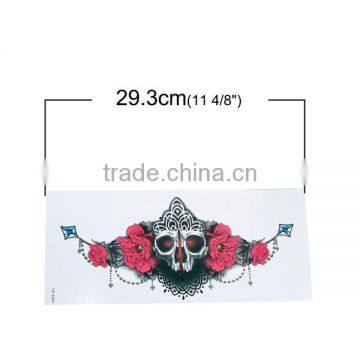 Paper Removable Waterproof Temporary Sternum Tattoo Sticker Body Art Red Rose Flower Pattern Skeleton Skull Temporary Tattoo photo-2