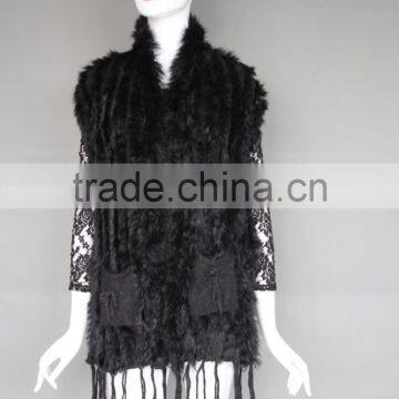 Wholesale Latest Knitted Fur Vest With Two Pocket /Rabbit Fur Waistcoat For Fashion Girls